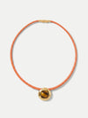 Veronica Beard Orange leather choker with a gold and tiger's