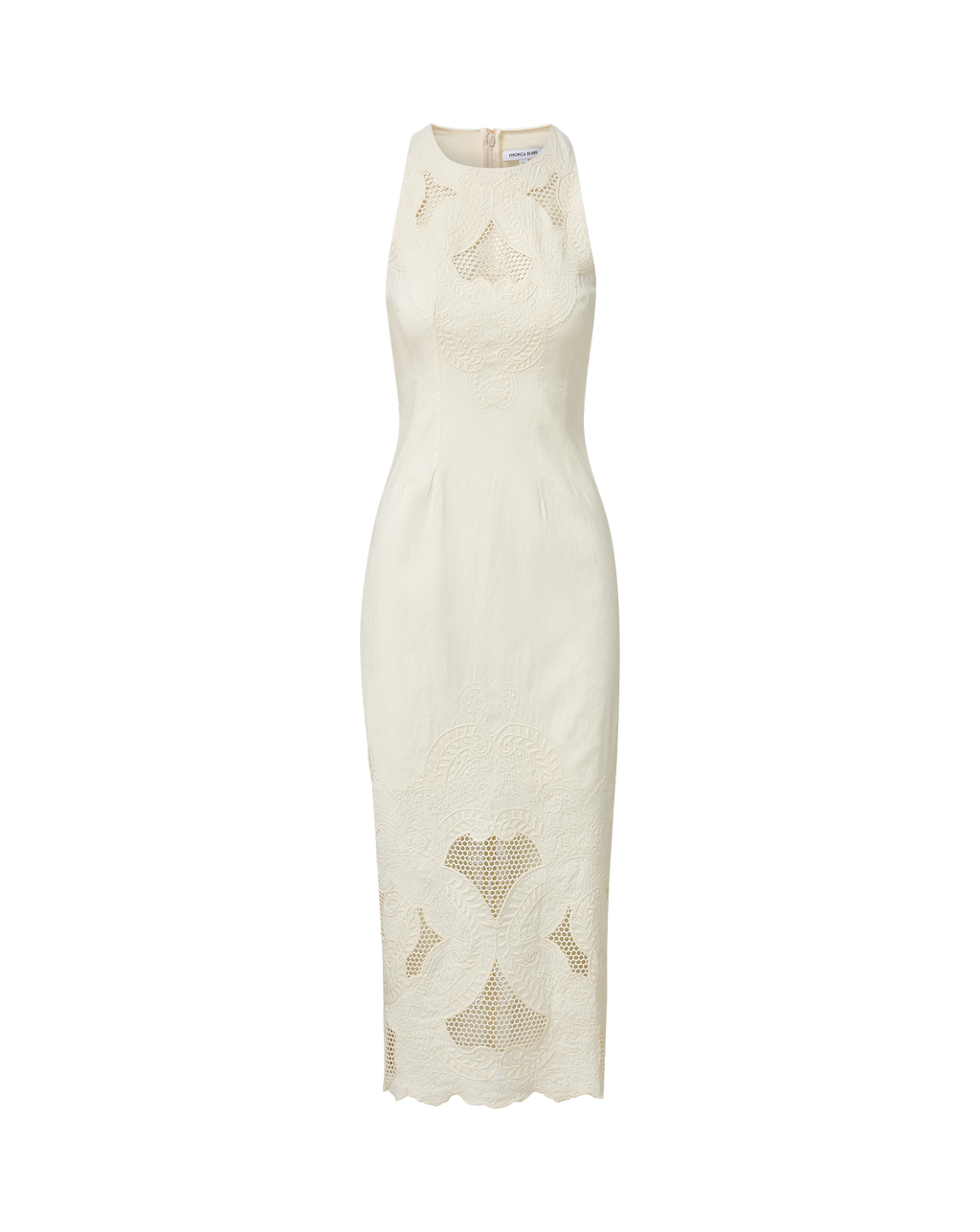 Veronica Beard Cream embroidered sleeveless midi dress