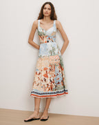 Veronica Beard Printed linen crop top and midi skirt set.