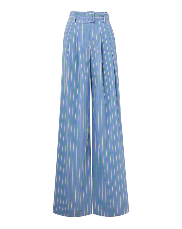 Stephanie Wide Leg Stripe Ponte Pants 30 Inch - Navy with Blue/White Stripe  | Universal Standard