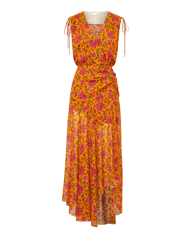Dovima Silk Dress - Hot Orange Multi - 5