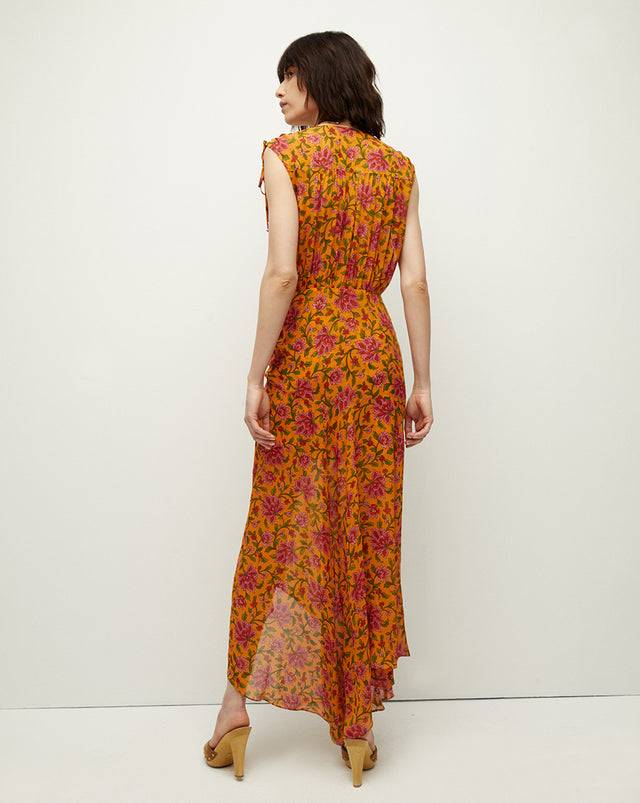 Dovima Silk Dress - Hot Orange Multi - 4