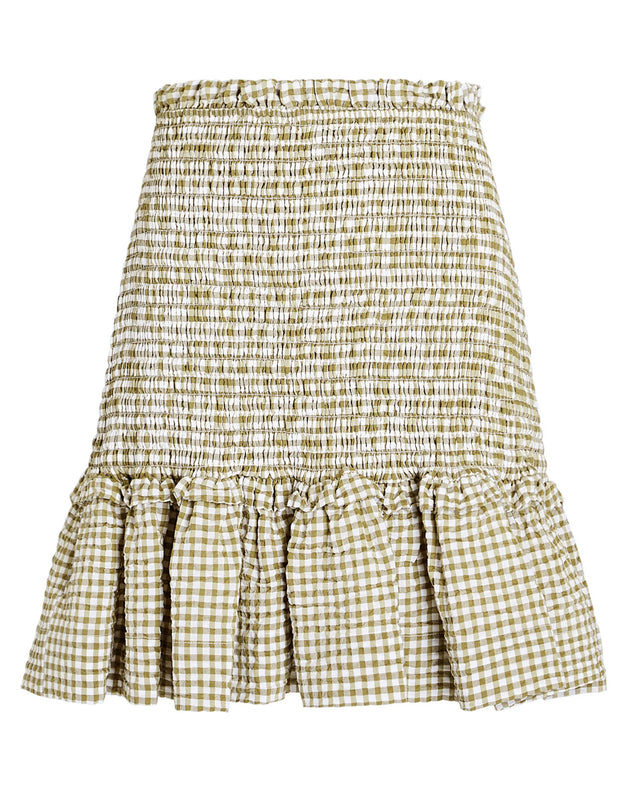 Aloya Gingham Smocked Skirt - Olive/white - 5