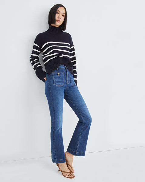 Veronica Beard Carson High-Rise Feather-trimmed Flared Jeans